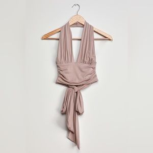 Vacation Bliss Taupe Halter Wrap Crop Top